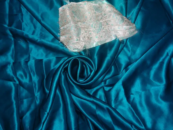 100% PURE SILK SATIN FABRIC 120 GRAMs KINGFISHER GREEN colour 54&quot; wide