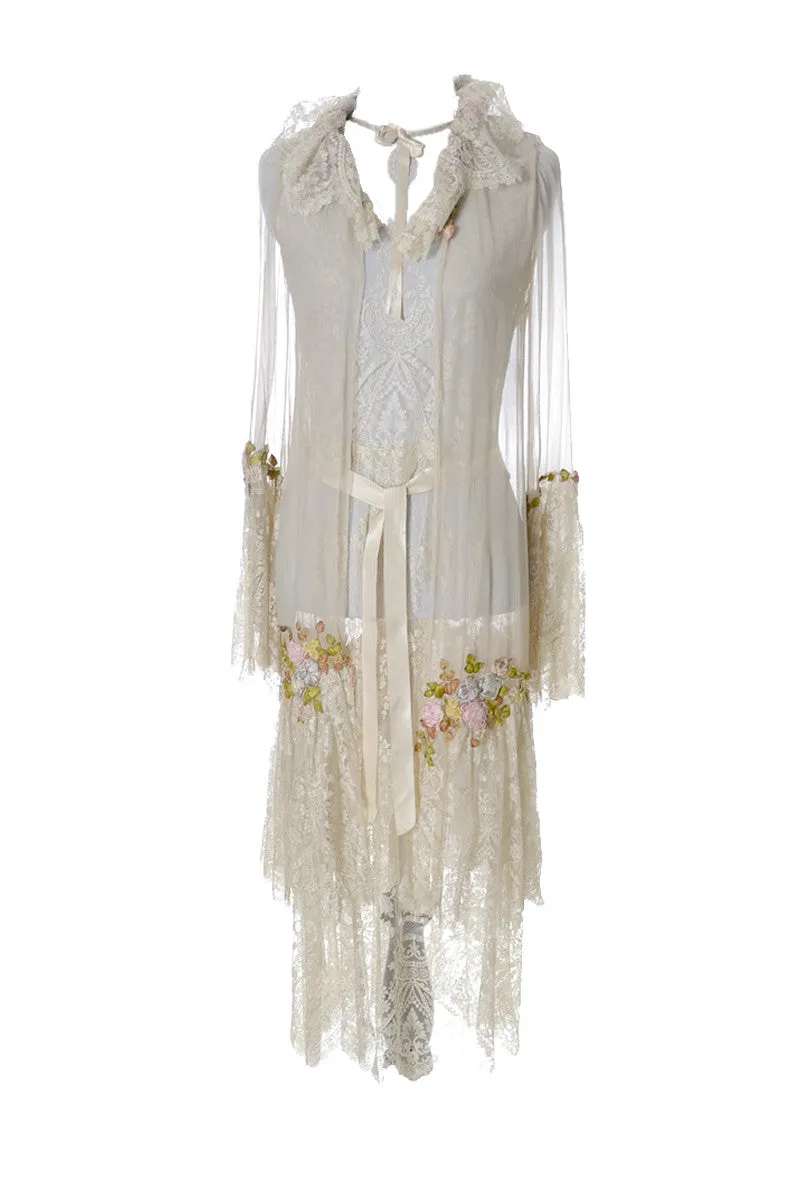 1920's RARE Vera West Fine Lace Peignoir Robe and Gown Teddy Roses