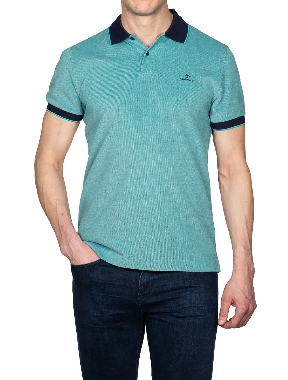 4-colour Oxford Pique Shortsleeve Rugger Deep Turquoise