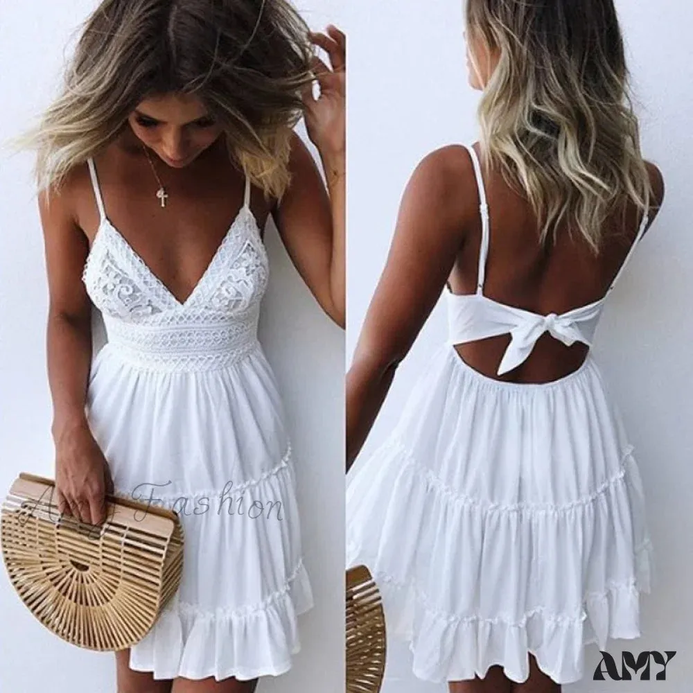 Amy Fashion - Fashion Sleeveless Spaghetti Strap Casual Mini Dress