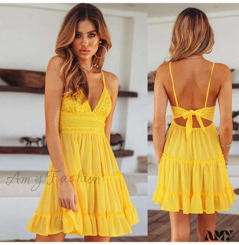 Amy Fashion - Fashion Sleeveless Spaghetti Strap Casual Mini Dress