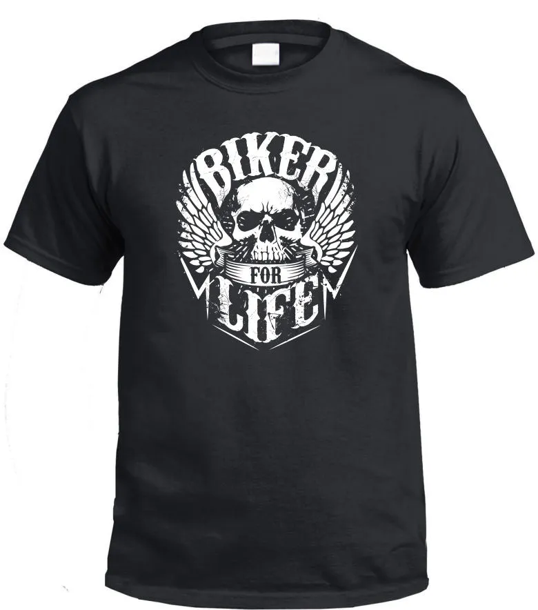 Biker For Life Adults Skull T-Shirt (Black)