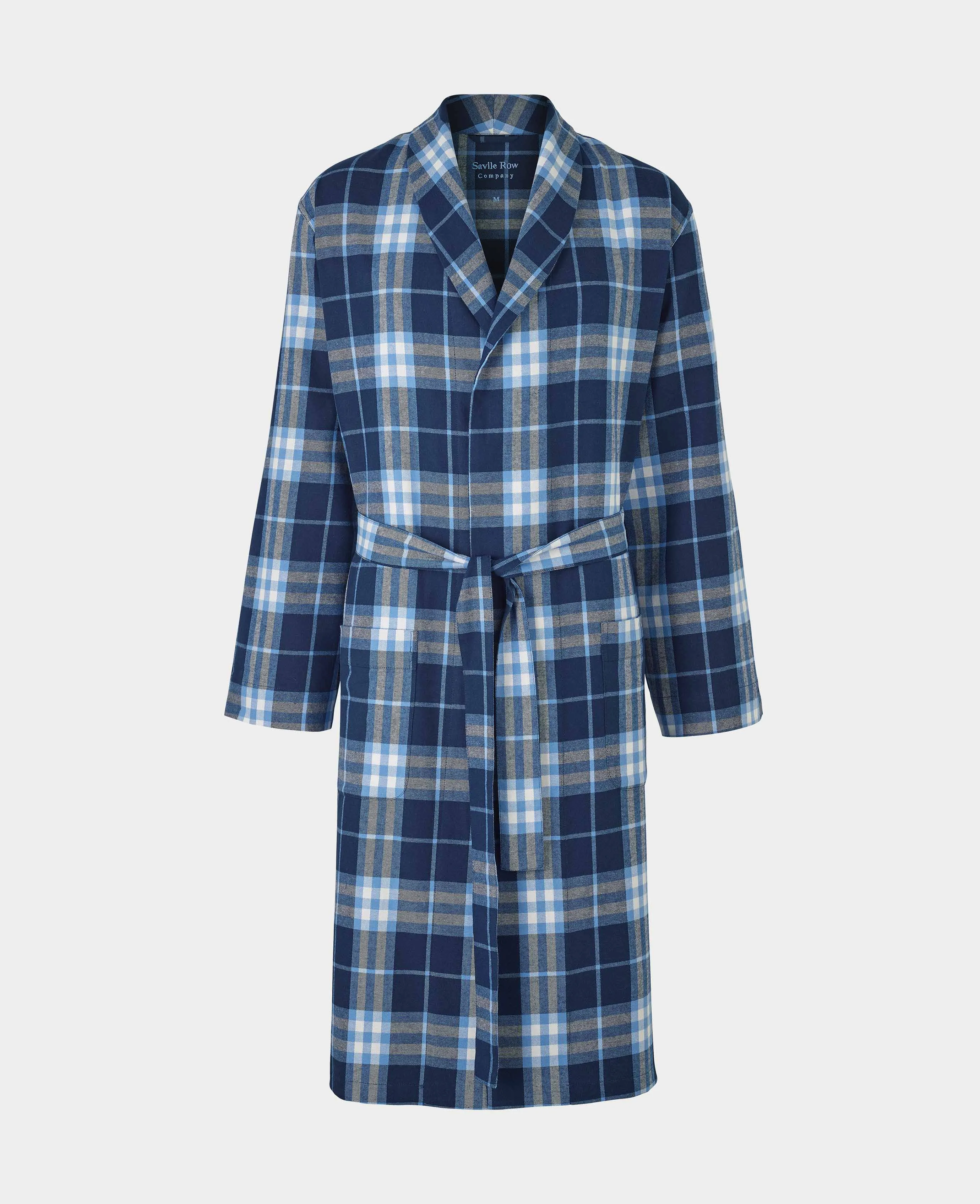 Blue Check Brushed Cotton Dressing Gown