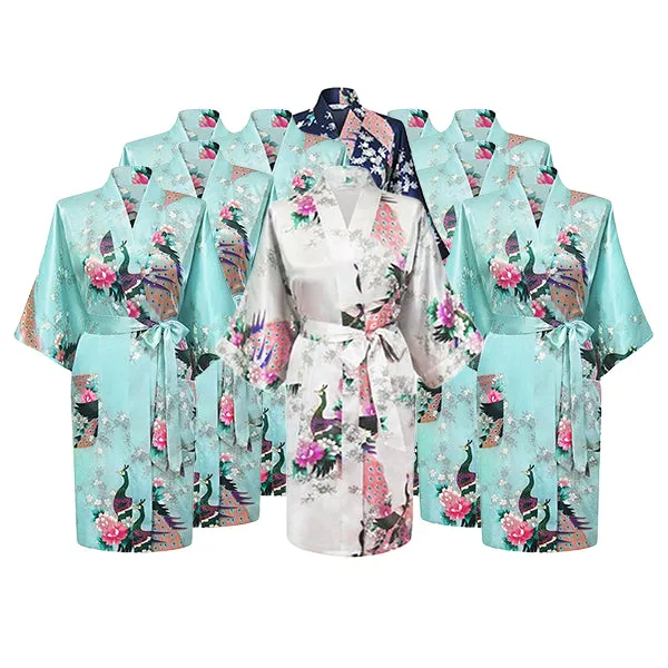 Bridesmaid Robe Set of 10, Floral, Womens Sizes 2-18, Mid Length