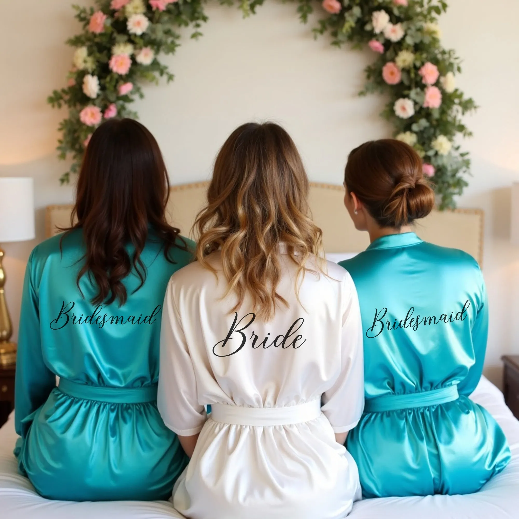 Bridesmaid Robe Set of 3, Personalized Robes in Front & Back, 26 Colors, 3T-6XL