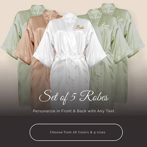 Bridesmaid Robe Set of 5, Personalized Robes in Front & Back, 26 Colors, 3T-6XL