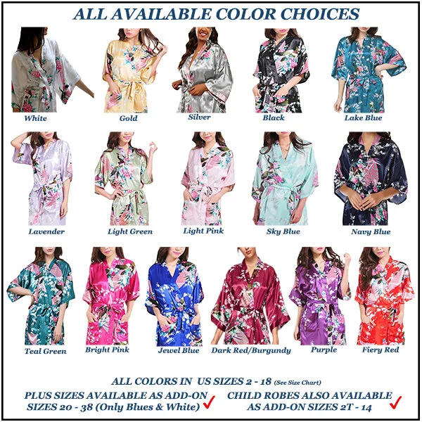 Bridesmaid Robe Set of 7, Floral, Womens Sizes 2-18, Mid Length