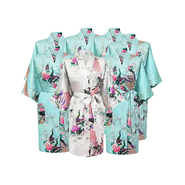 Bridesmaid Robe Set of 7, Floral, Womens Sizes 2-18, Mid Length