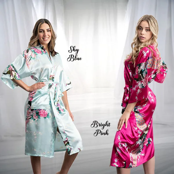 Bridesmaid Robe Set of 7, Floral, Womens Sizes 2-18, Mid Length