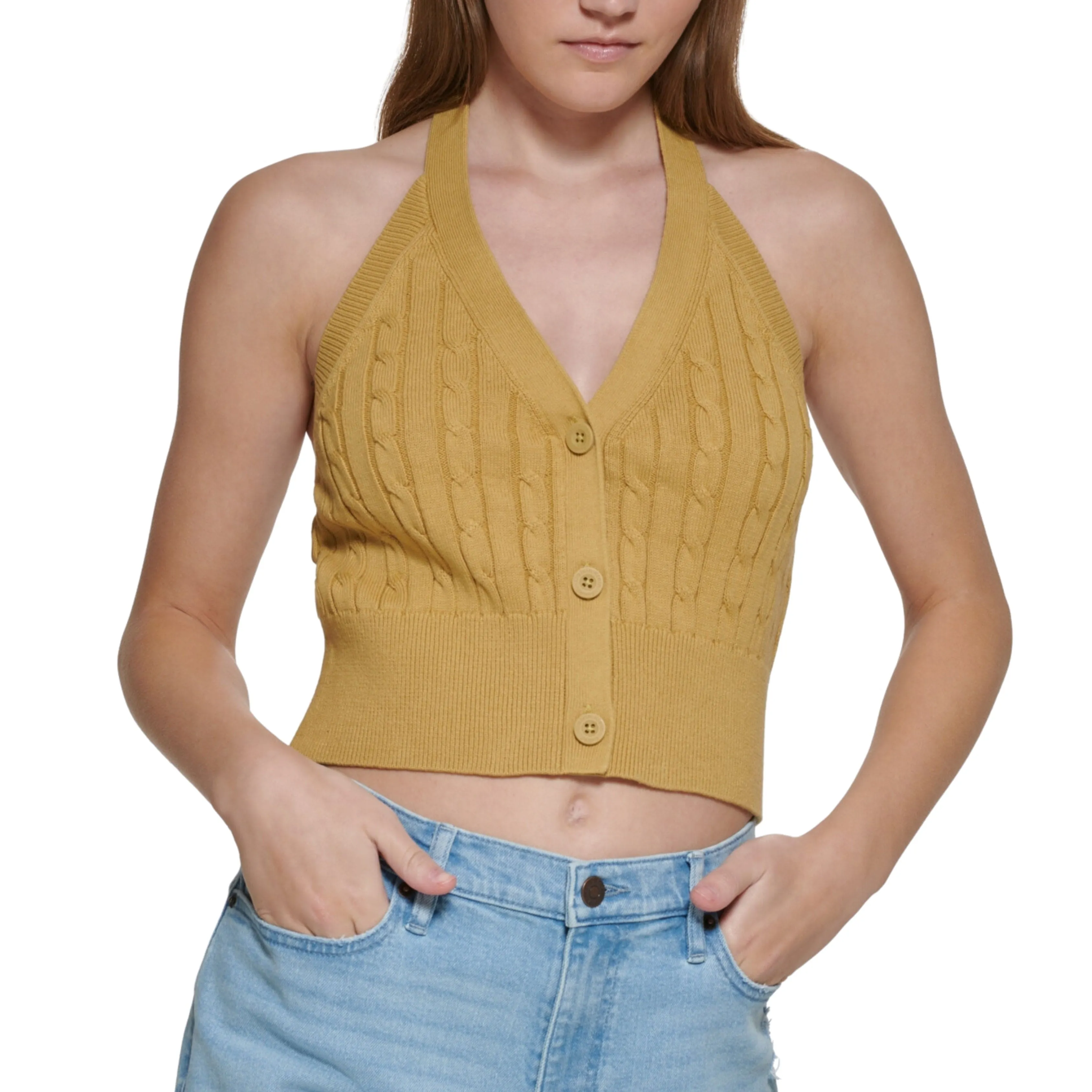 CALVIN KLEIN - Cable-Knit Cotton Halter Top