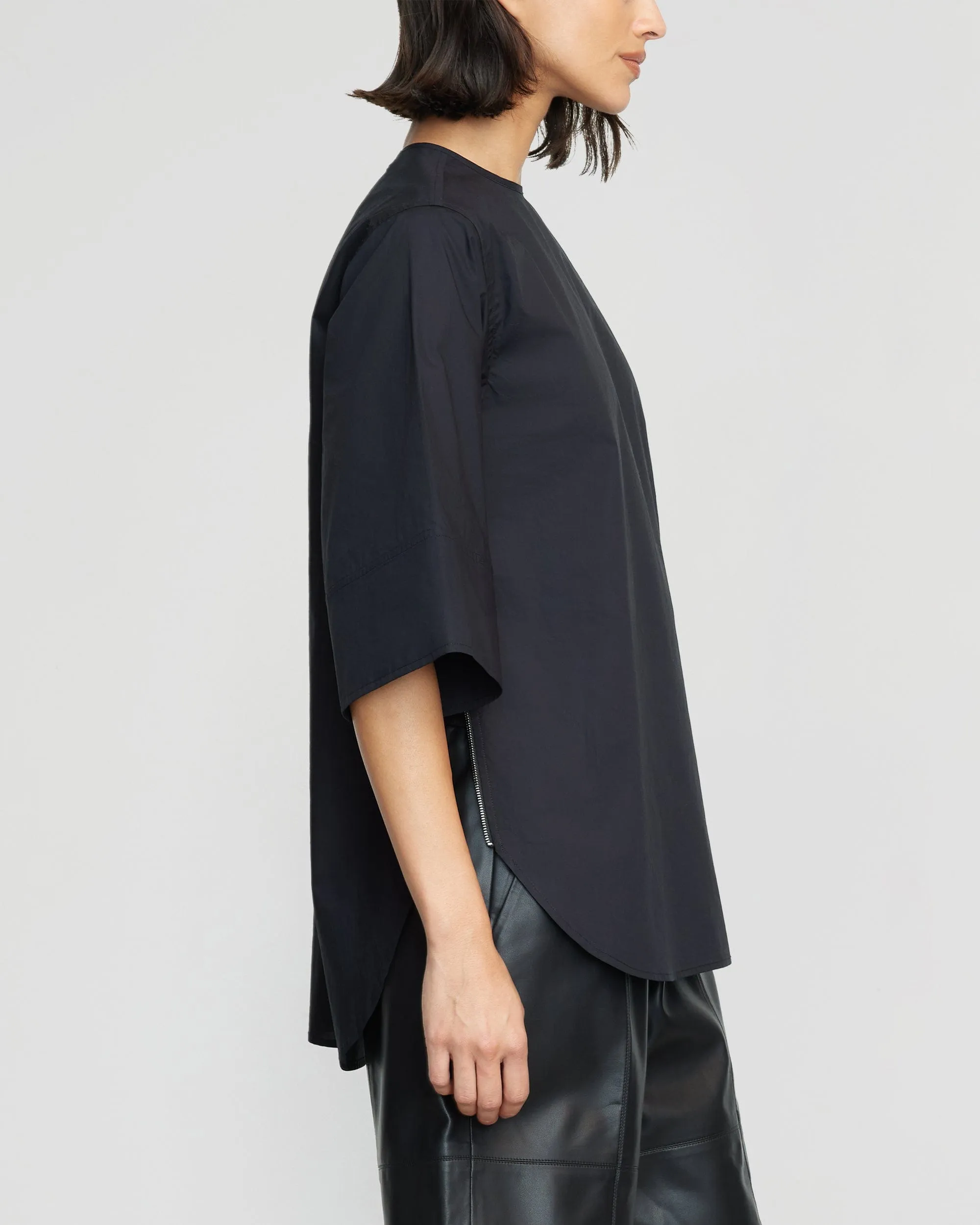 Catie Side-Zip Oversized Tulip-Hem Top