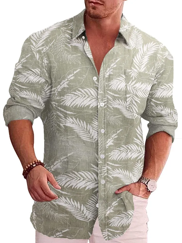 Classic Casual Printed Button Down Cotton Linen Shirt (Us Only)