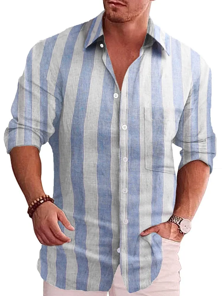 Classic Casual Printed Button Down Cotton Linen Shirt (Us Only)