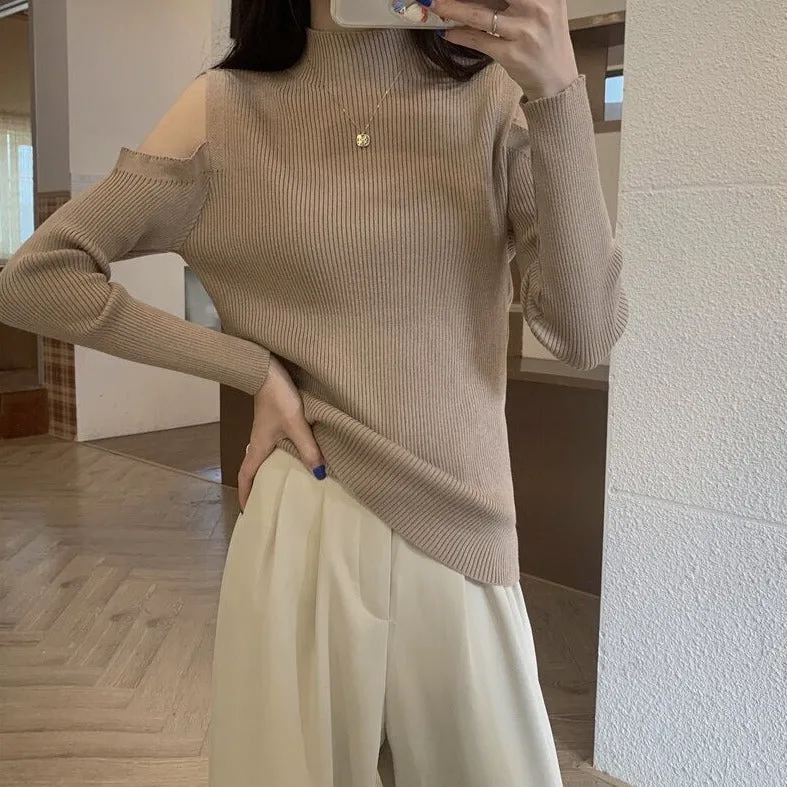 Cold-Shoulder Mock Turtleneck Sweater