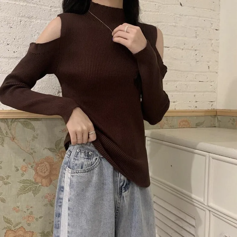 Cold-Shoulder Mock Turtleneck Sweater