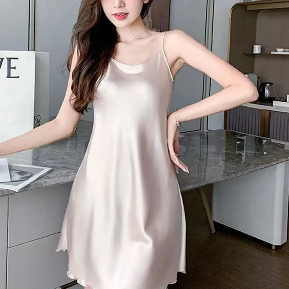 Cozy Sexy Camisole Solid Color Pyjamas Homewear Women Sleepwear Ice Silk Suspender  Nightdress Sling Nightdress