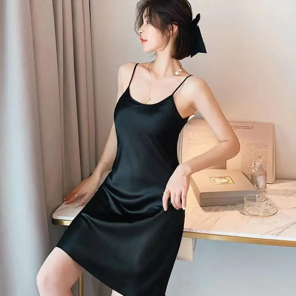 Cozy Sexy Camisole Solid Color Pyjamas Homewear Women Sleepwear Ice Silk Suspender  Nightdress Sling Nightdress