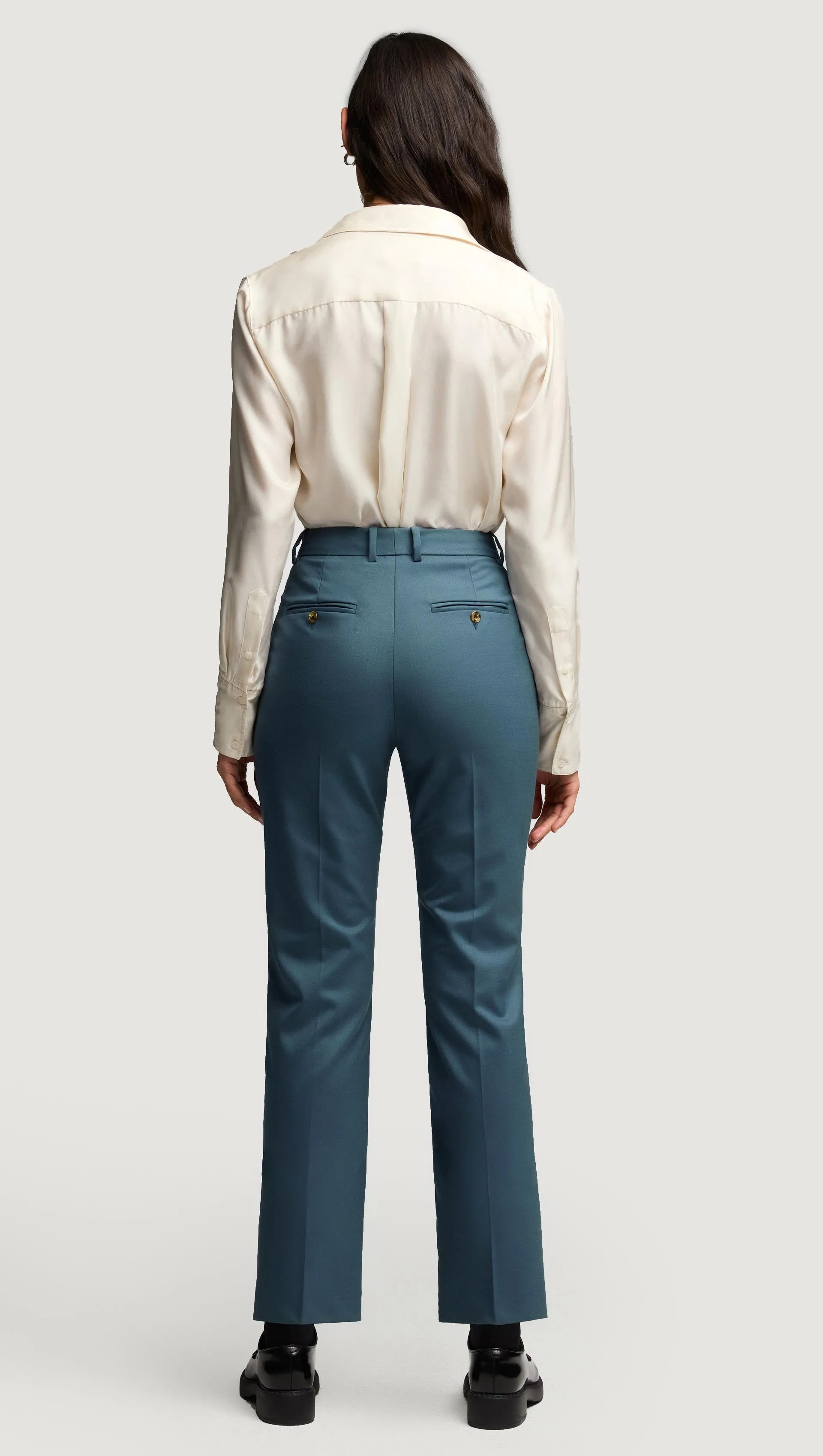 Cropped Straight Leg Trouser in Seasonless Wool | Stone Blue