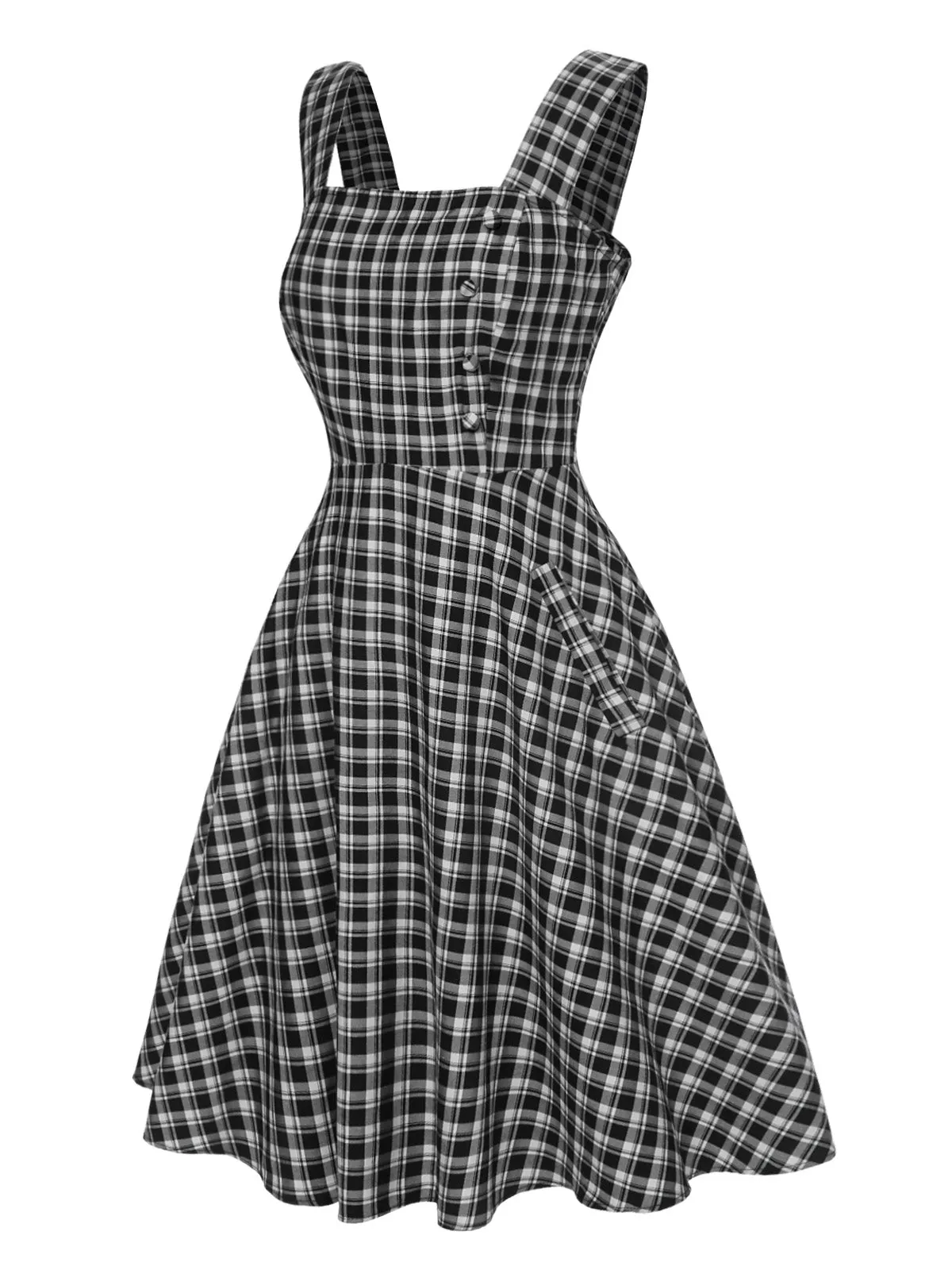 Dark Gray 1950s Strap Plaids Sleeveless Dress