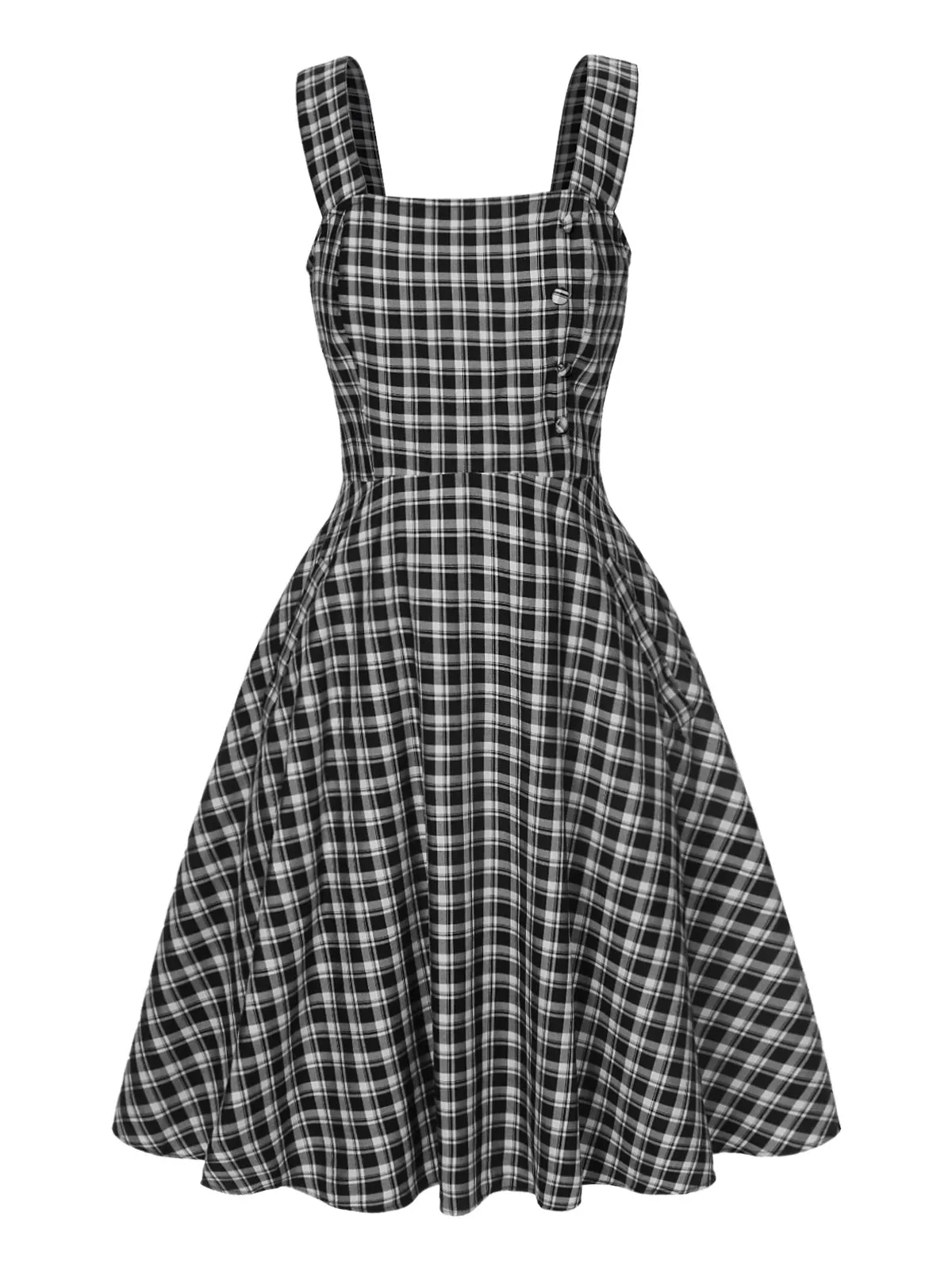 Dark Gray 1950s Strap Plaids Sleeveless Dress