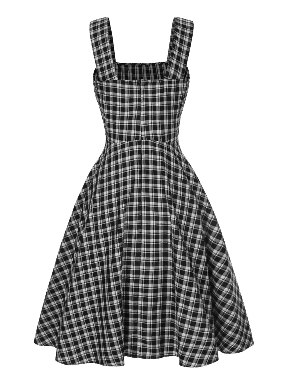 Dark Gray 1950s Strap Plaids Sleeveless Dress