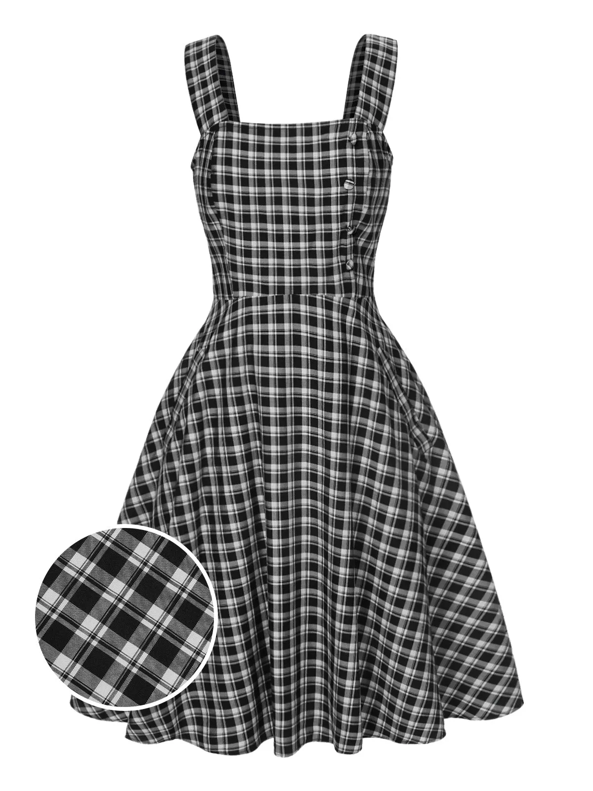 Dark Gray 1950s Strap Plaids Sleeveless Dress