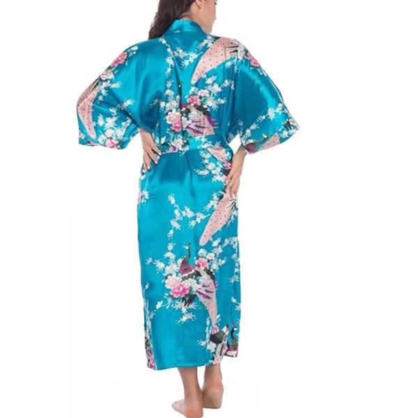 Elegant Long Floral Kimono Womens Robe, Sizes 2 to 18, Floral Lightweight Satin Robes