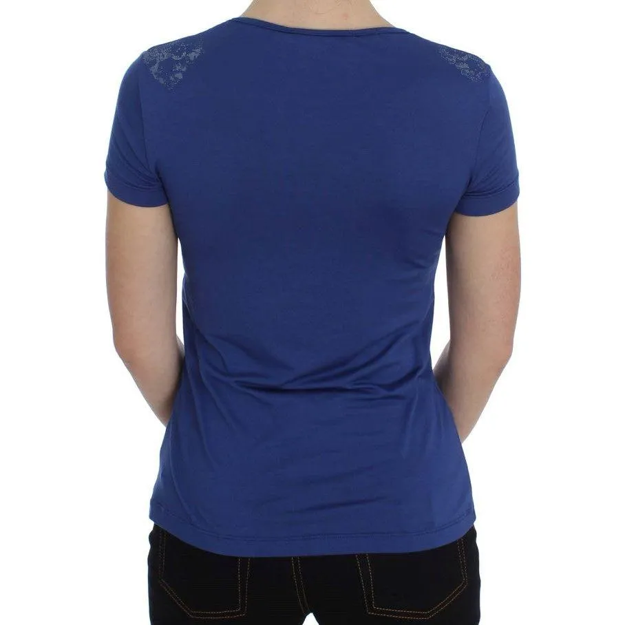 Ermanno Scervino Elegant Blue Crew Neck Tee with Logo Detail