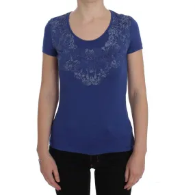 Ermanno Scervino Elegant Blue Crew Neck Tee with Logo Detail