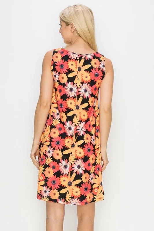 Floral Bloom A Line Tank Dress - Yellow