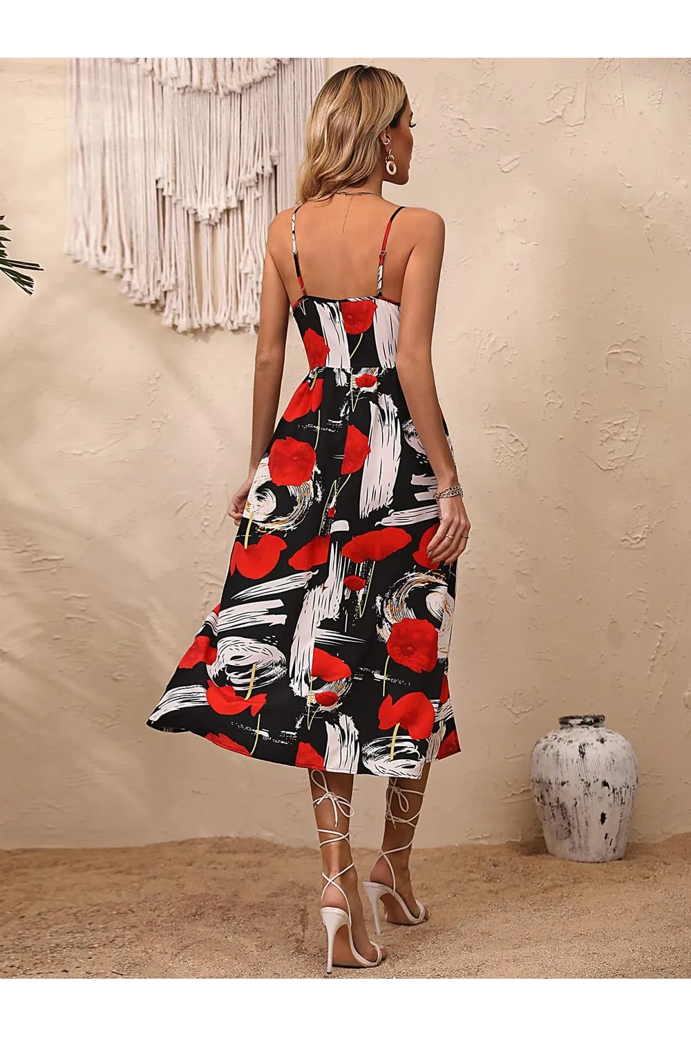 Floral Spaghetti Strap Slit Hem Dress