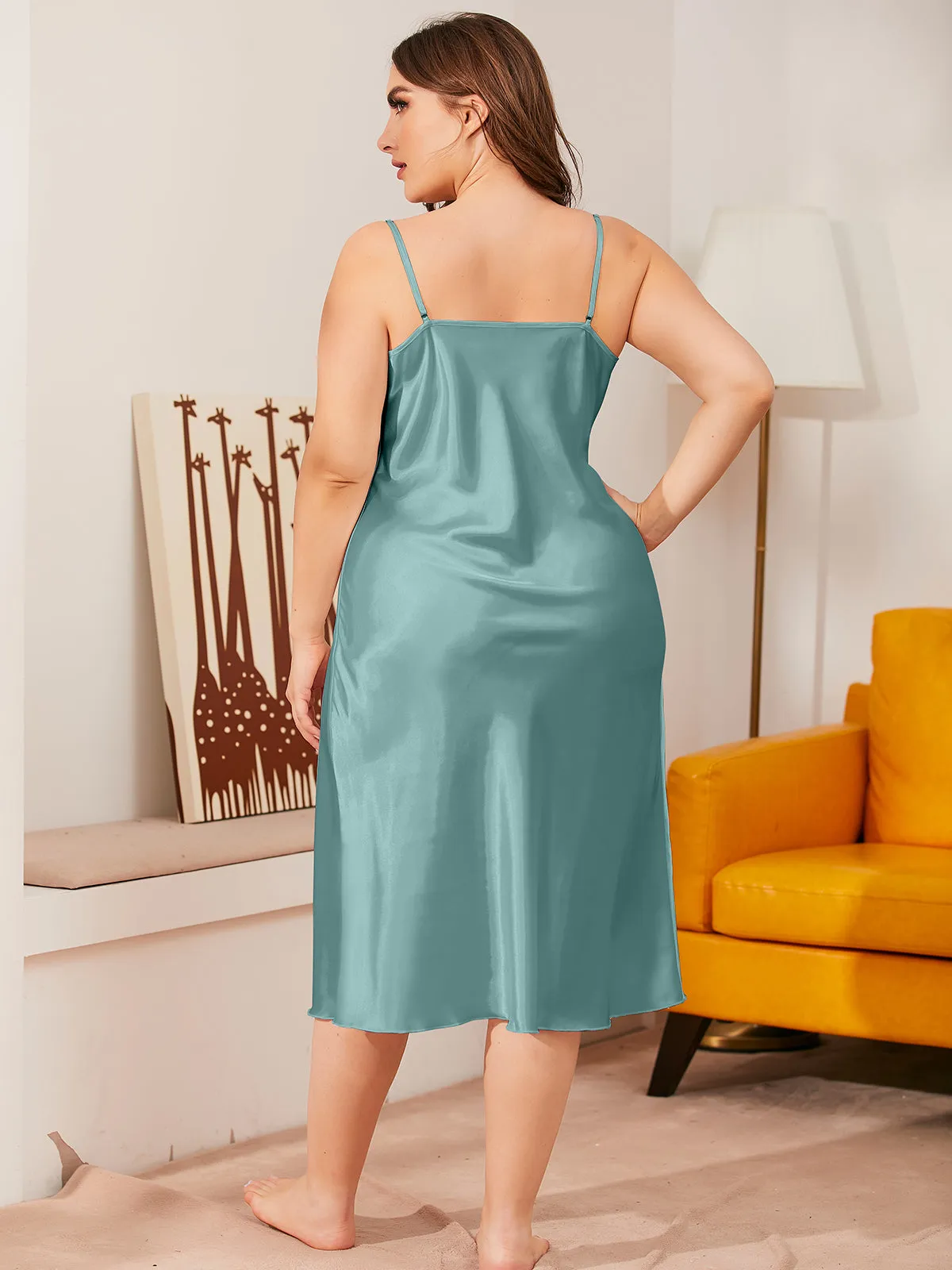 Graceful Plus size Sleeveless Spaghetti Straps Charmeuse Pajamas Sundress