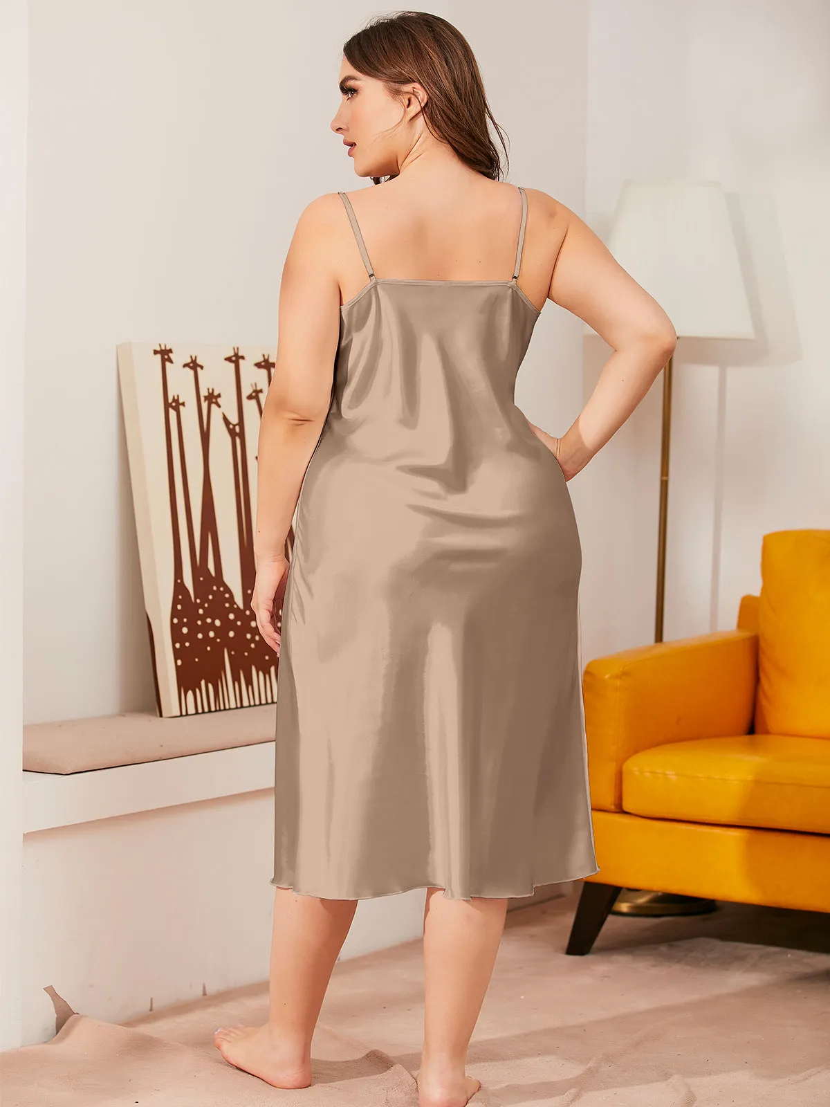 Graceful Plus size Sleeveless Spaghetti Straps Charmeuse Pajamas Sundress