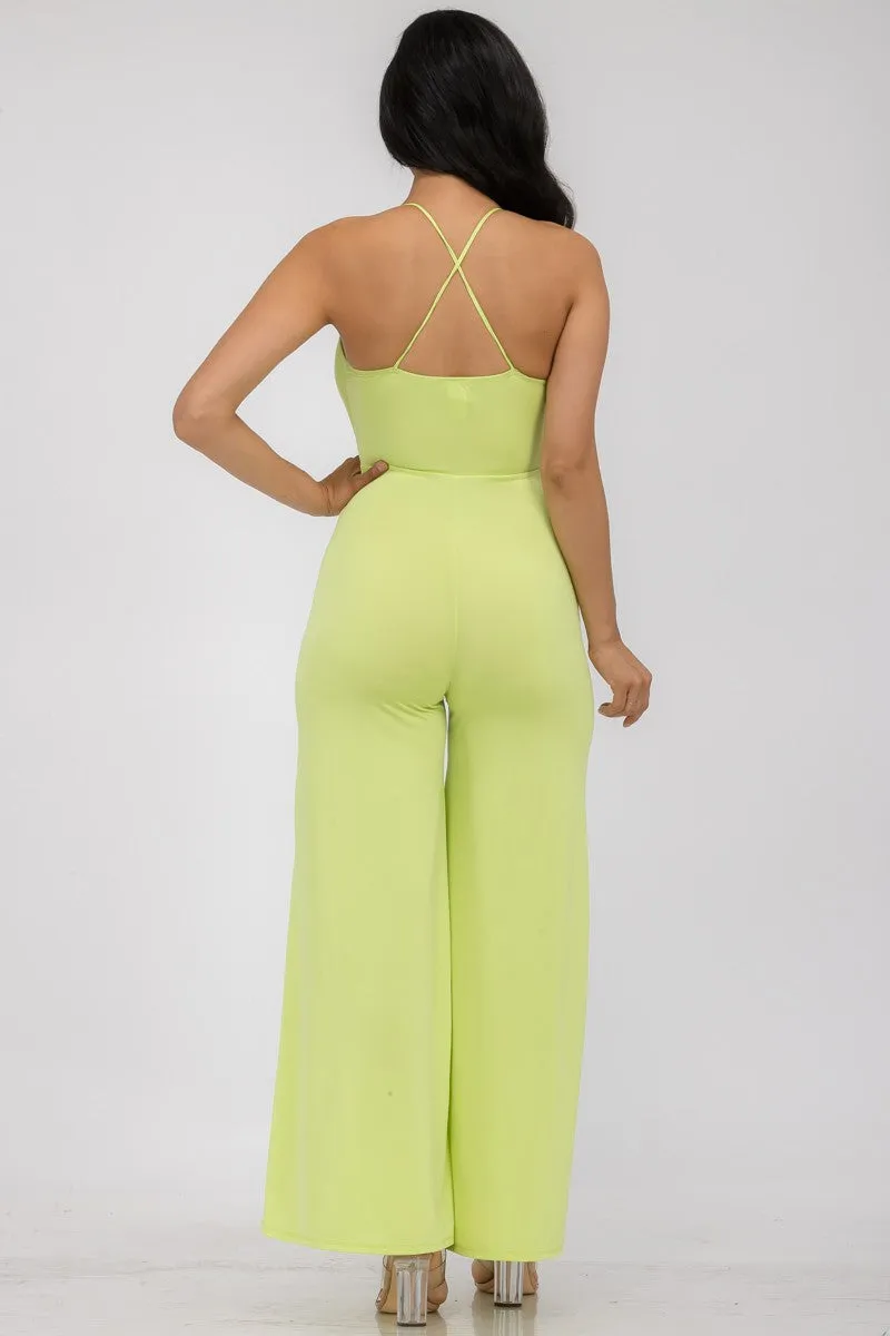 HH689R-SL - FLARE PANT SLEEVELESS JUMPSUIT