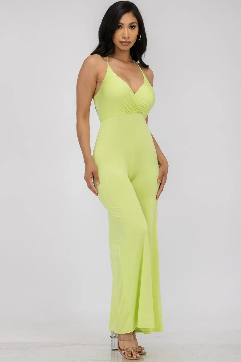 HH689R-SL - FLARE PANT SLEEVELESS JUMPSUIT