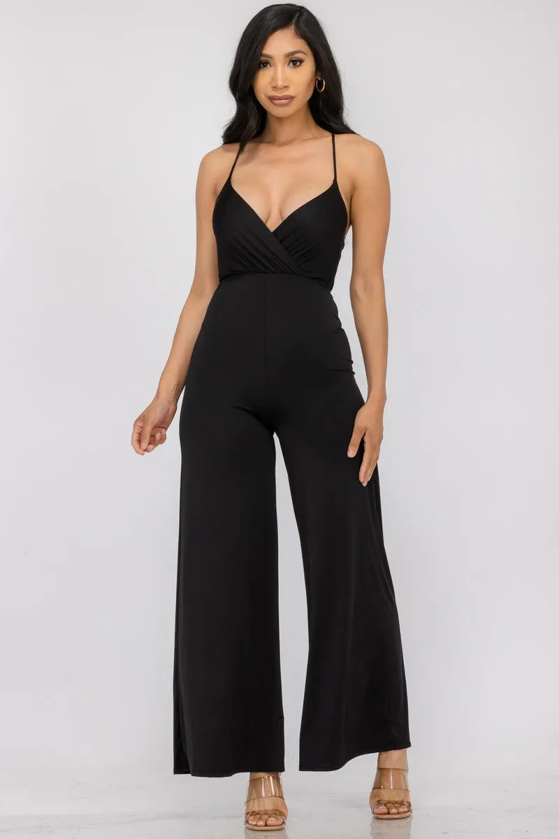 HH689R-SL - FLARE PANT SLEEVELESS JUMPSUIT