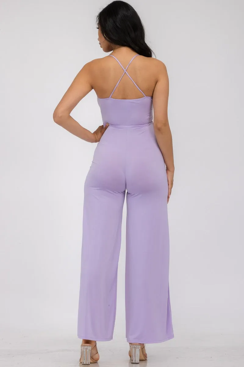 HH689R-SL - FLARE PANT SLEEVELESS JUMPSUIT