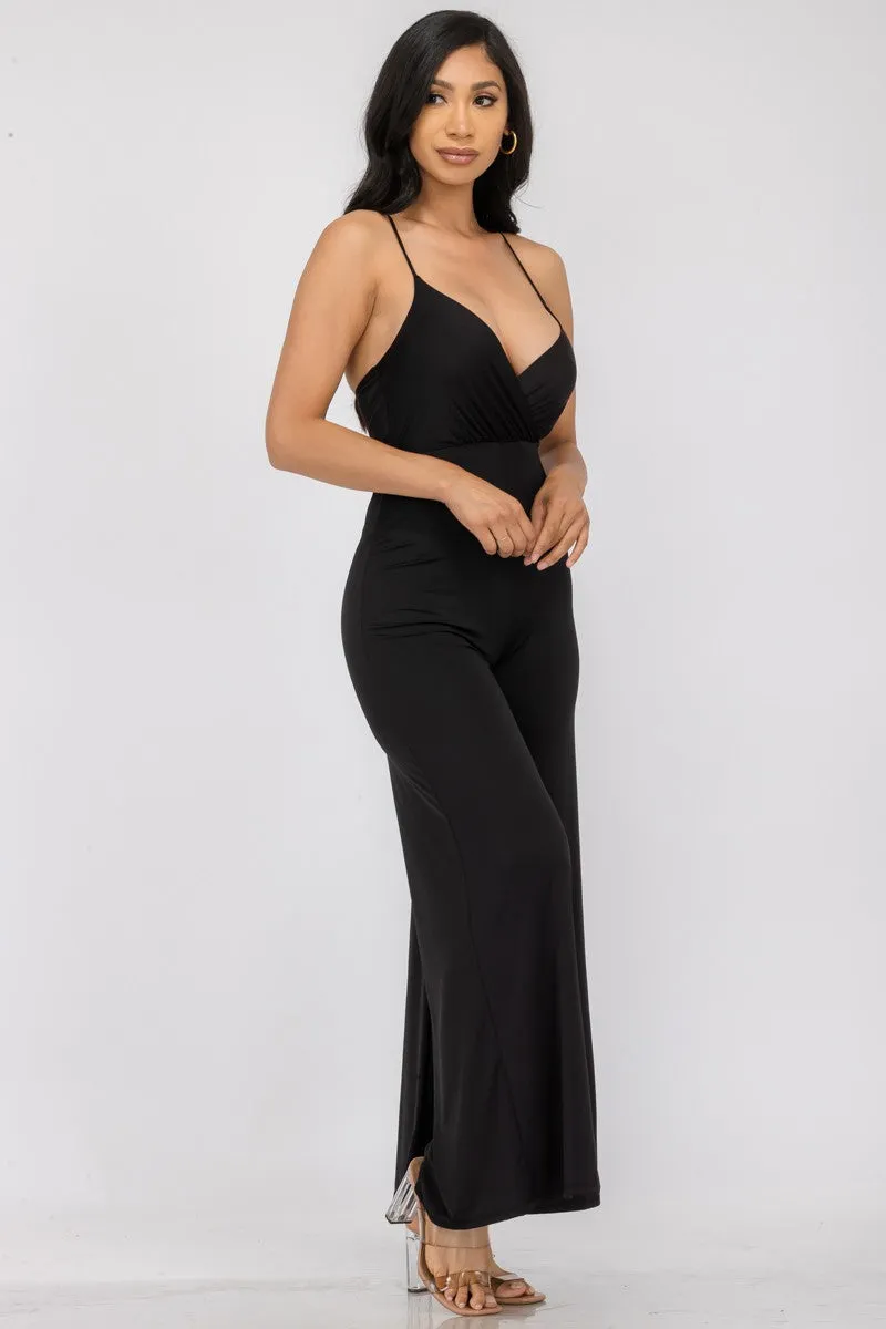 HH689R-SL - FLARE PANT SLEEVELESS JUMPSUIT