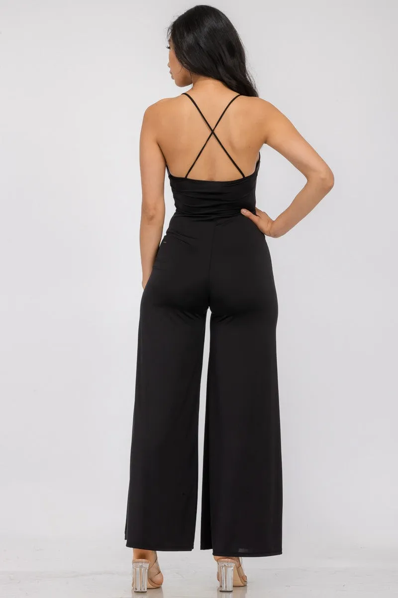 HH689R-SL - FLARE PANT SLEEVELESS JUMPSUIT