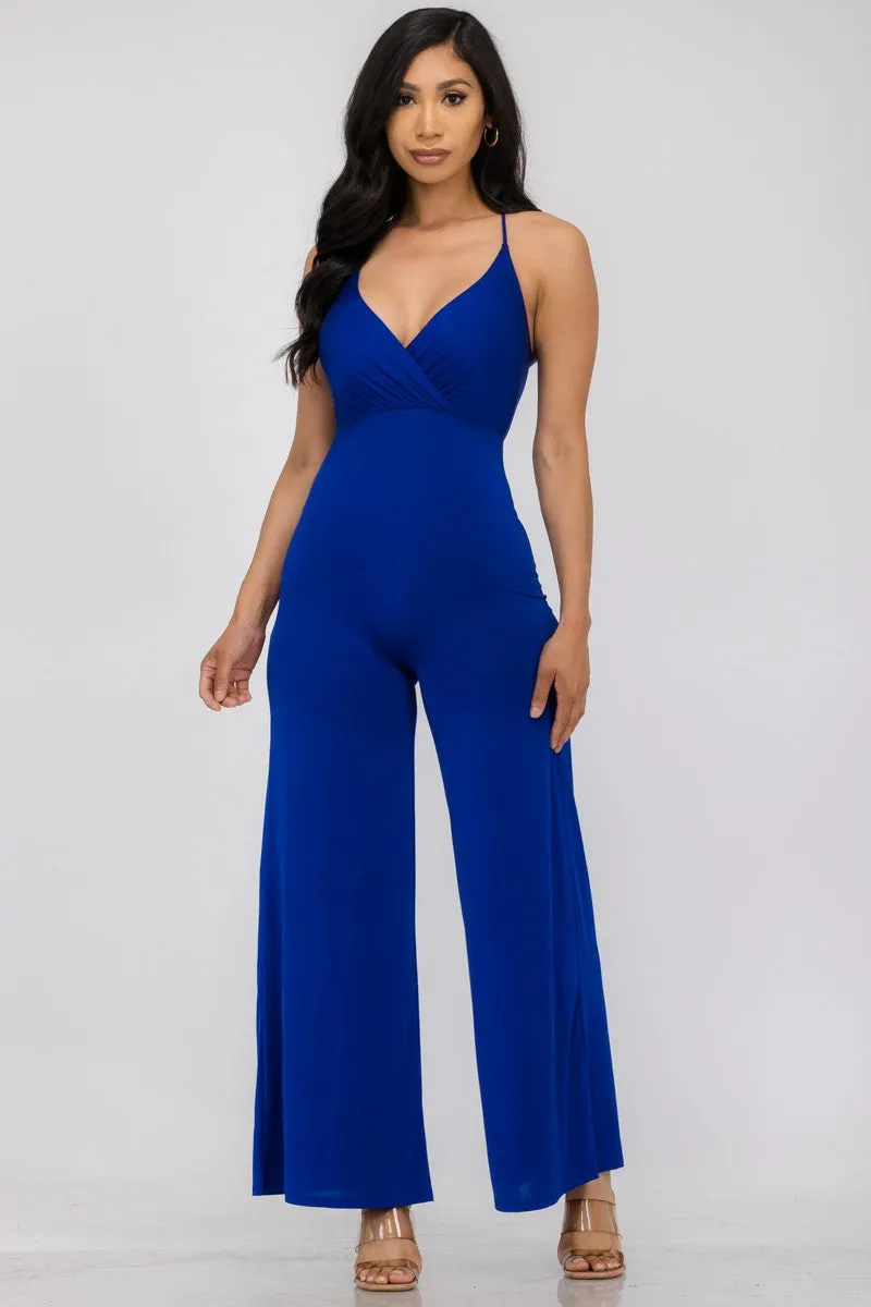 HH689R-SL - FLARE PANT SLEEVELESS JUMPSUIT