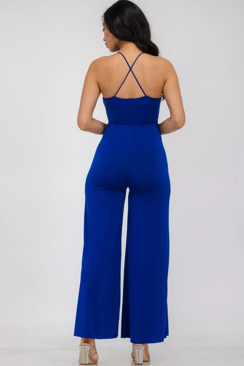 HH689R-SL - FLARE PANT SLEEVELESS JUMPSUIT