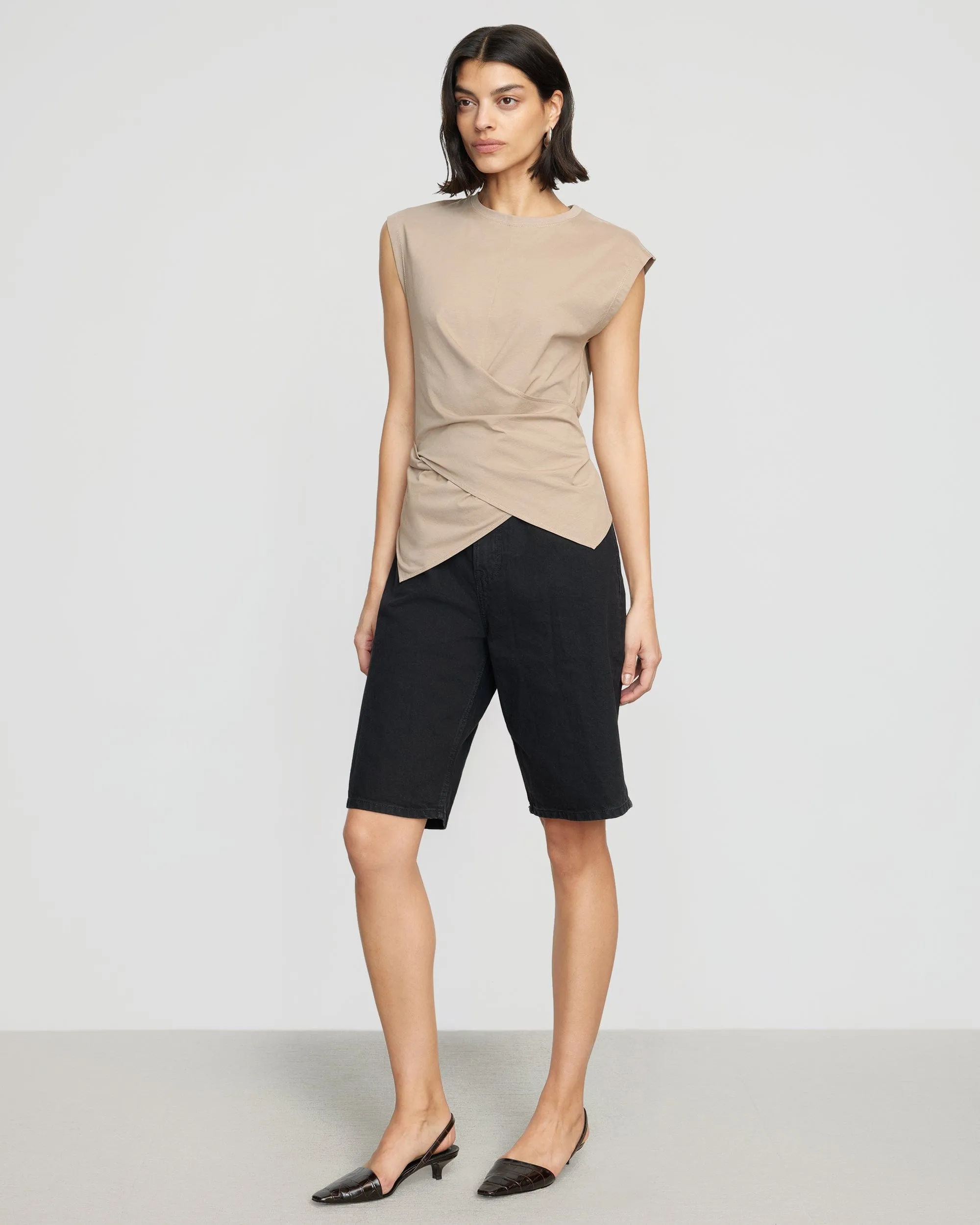 Janae Sleeveless Wrap Jersey Tee