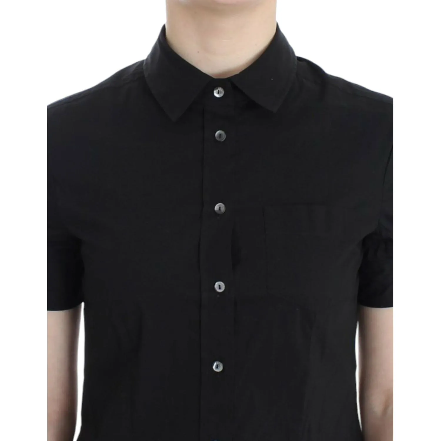 John Galliano Elegant Black Cotton Stretch Shortsleeve Blouse