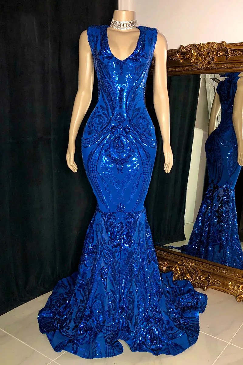 kamahe Amazing Sequins Mermaid Prom Dresses Sleeveless V-Neck Online