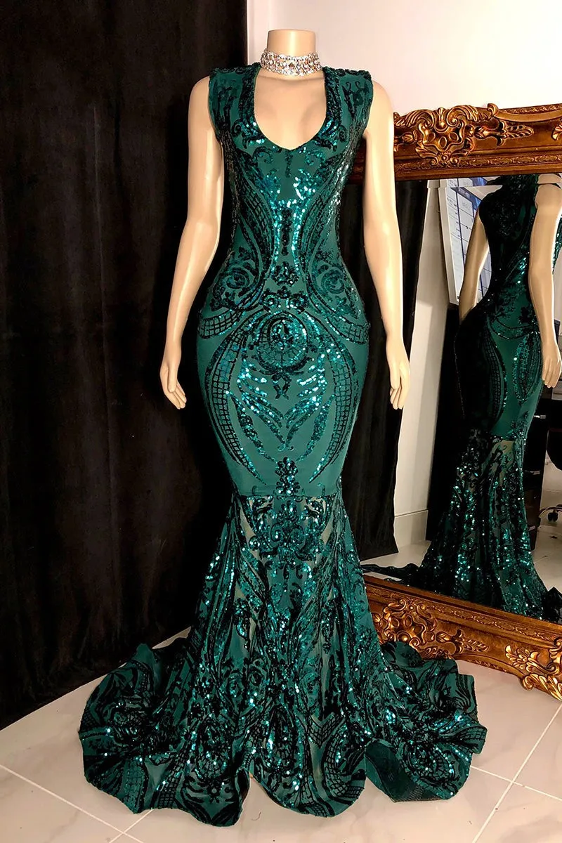 kamahe Amazing Sequins Mermaid Prom Dresses Sleeveless V-Neck Online