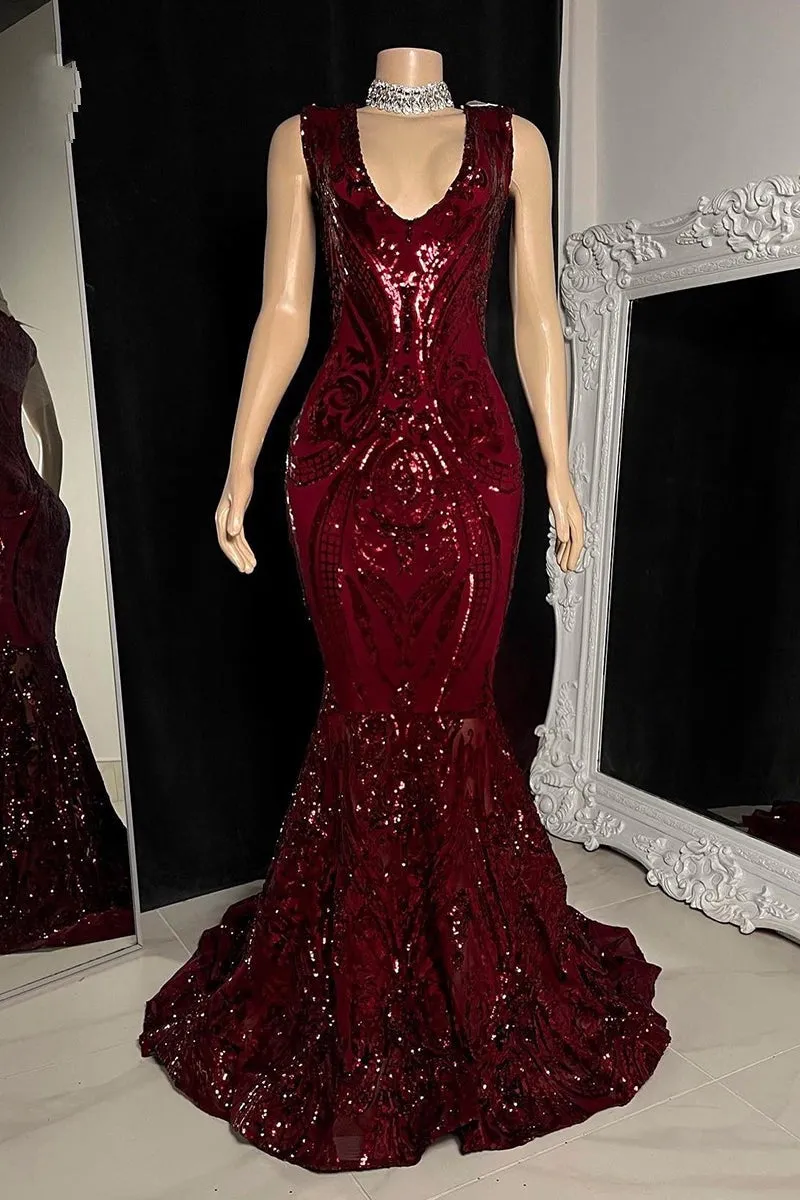 kamahe Amazing Sequins Mermaid Prom Dresses Sleeveless V-Neck Online