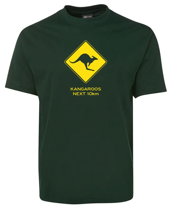 Kangaroos Next 10km Road Sign Adults T-Shirt (Various Colours)