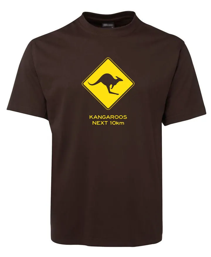 Kangaroos Next 10km Road Sign Adults T-Shirt (Various Colours)