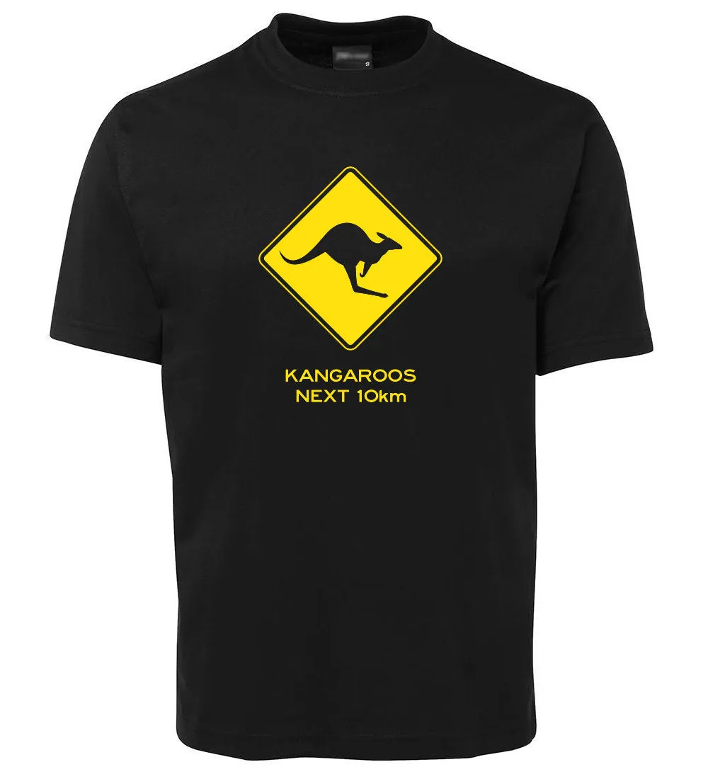 Kangaroos Next 10km Road Sign Adults T-Shirt (Various Colours)