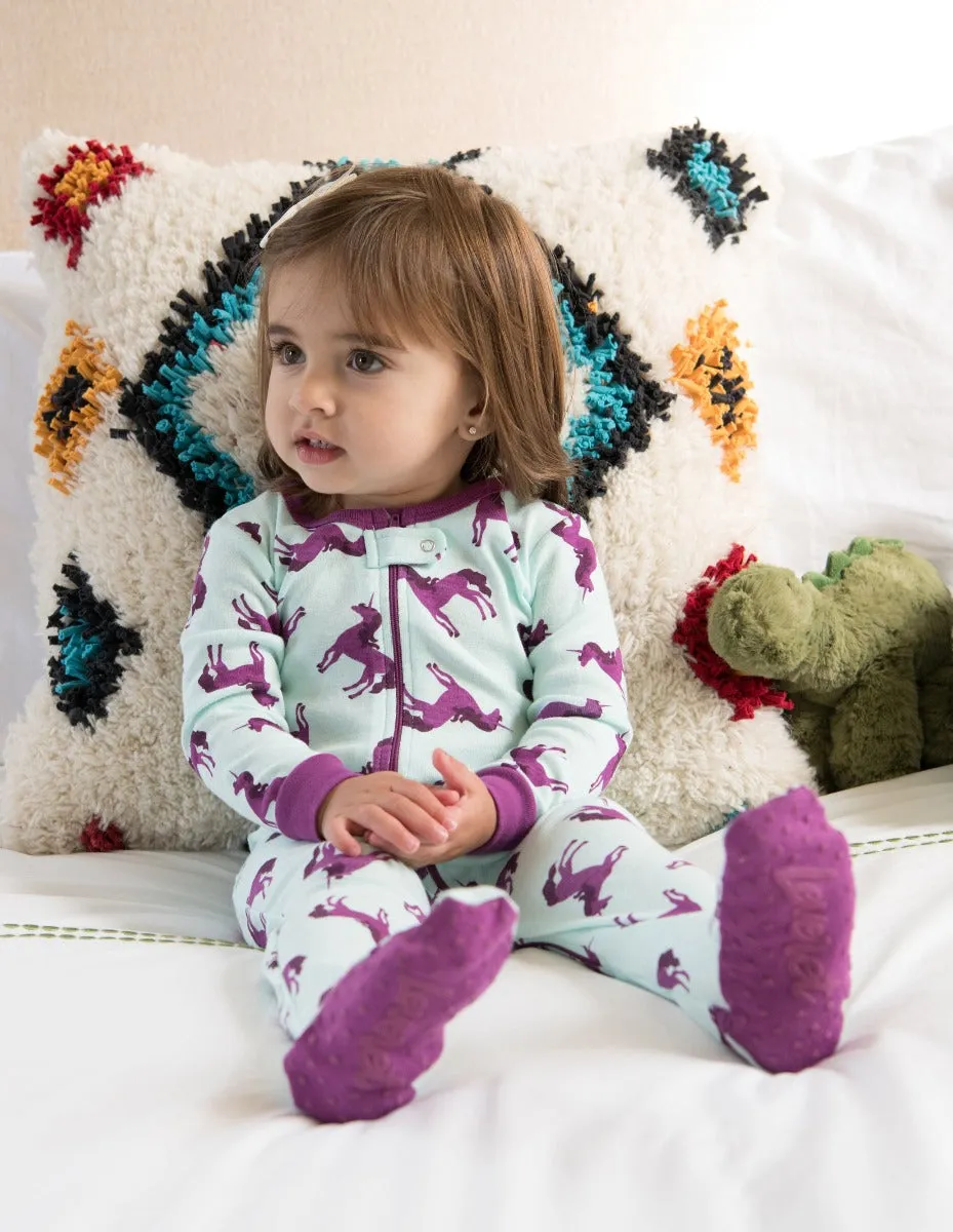 Kids Footed Purple Unicorn Cotton Pajamas